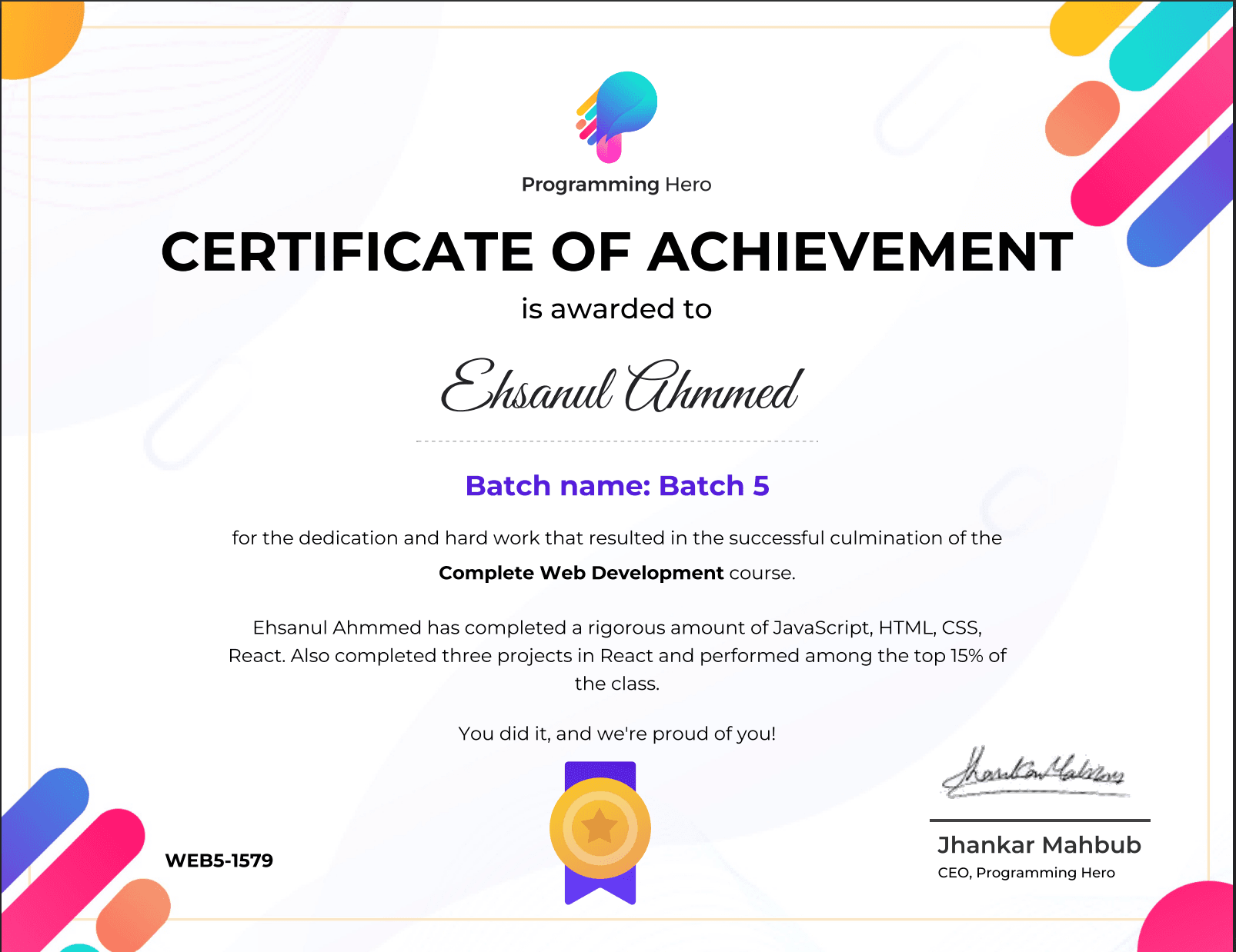 Complete Full Stack developer by Programming Hero