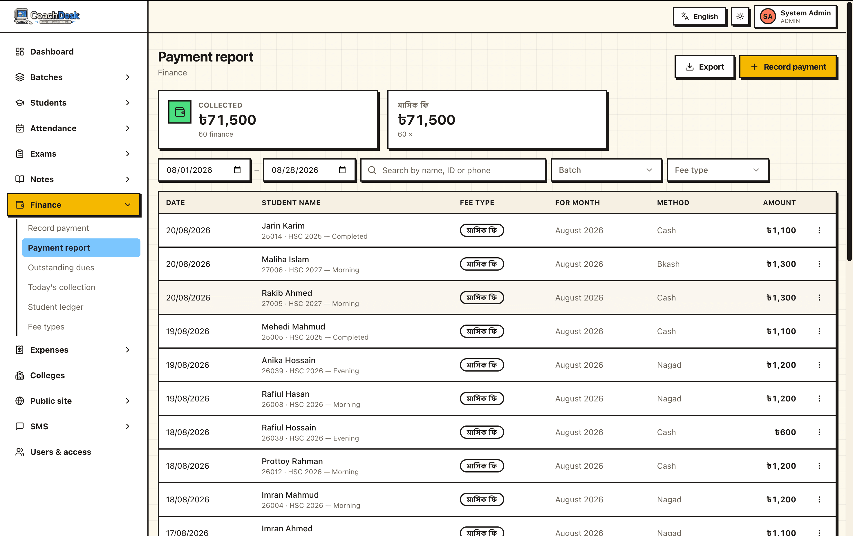 RetroUI Based Coaching Management Software - CoachDesk